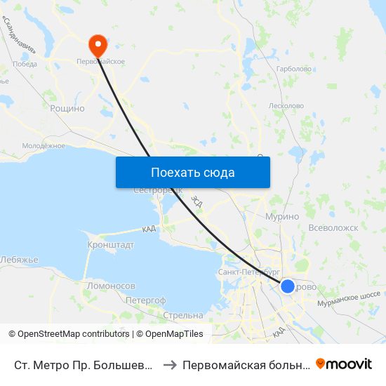 Ст. Метро Пр. Большевиков to Первомайская больница map