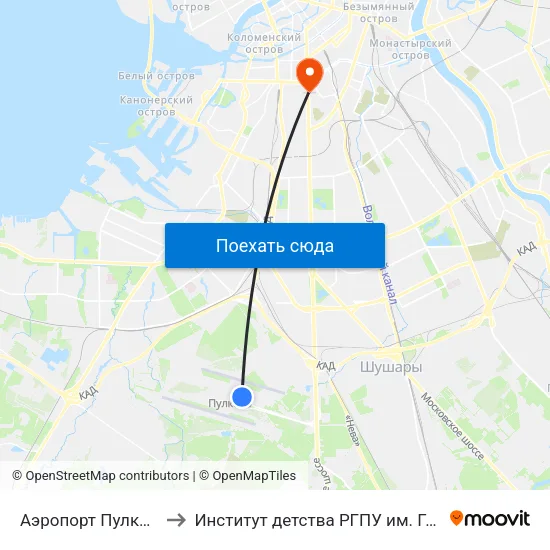 Аэропорт Пулково 1 to Институт детства РГПУ им. Герцена map