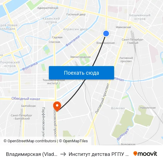 Владимирская (Vladimirskaya) to Институт детства РГПУ им. Герцена map