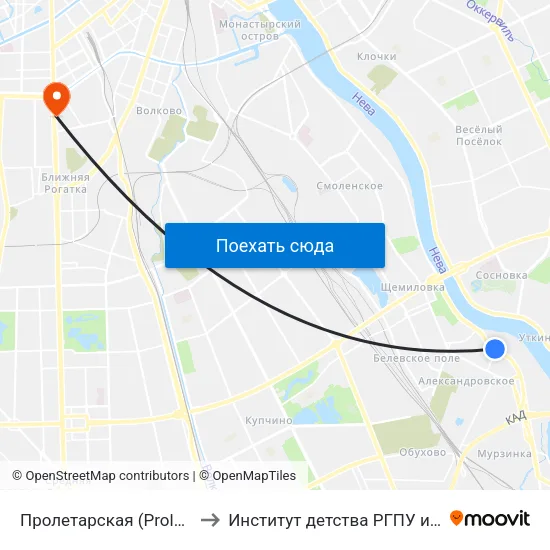 Пролетарская (Proletarskaya) to Институт детства РГПУ им. Герцена map