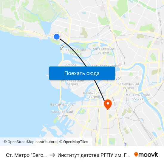 Ст. Метро "Беговая" to Институт детства РГПУ им. Герцена map