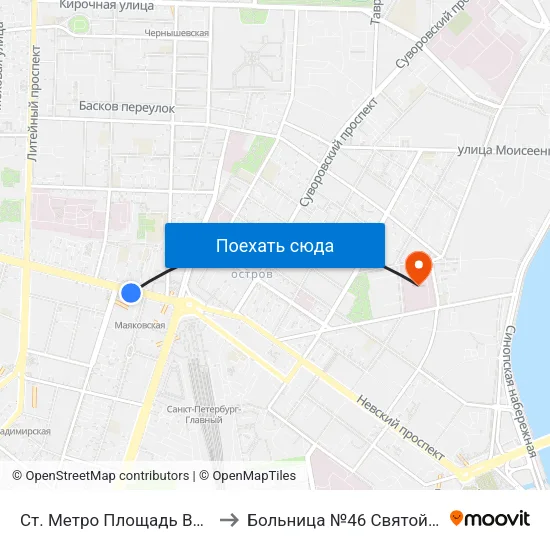 Ст. Метро Площадь Восстания to Больница №46 Святой Евгении map