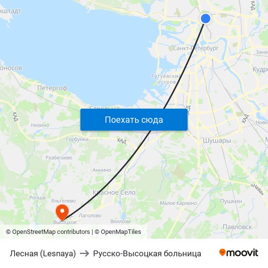 Лесная (Lesnaya) to Русско-Высоцкая больница map