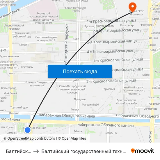 Балтийский Вокзал to Балтийский государственный технический университет «Военмех» map
