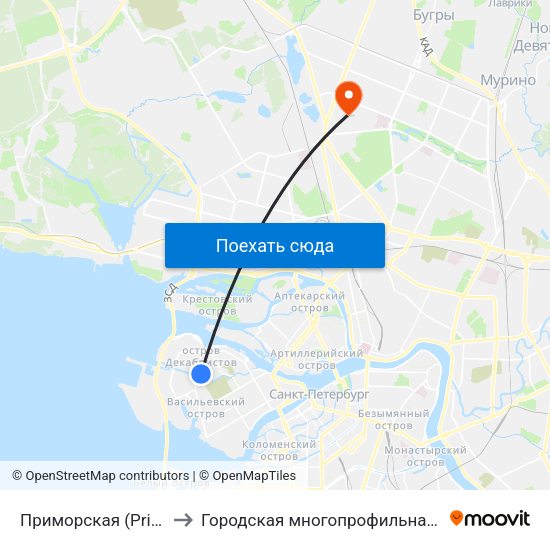Приморская (Primorskaya) to Городская многопрофильная больница №2 map