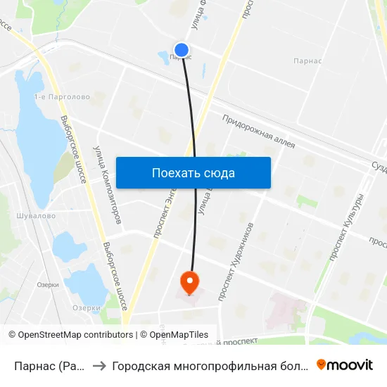 Парнас (Parnas) to Городская многопрофильная больница №2 map