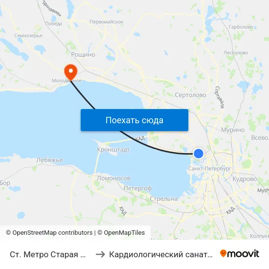 Ст. Метро Старая Деревня Посадка to Кардиологический санаторий ""Черная речка"" map