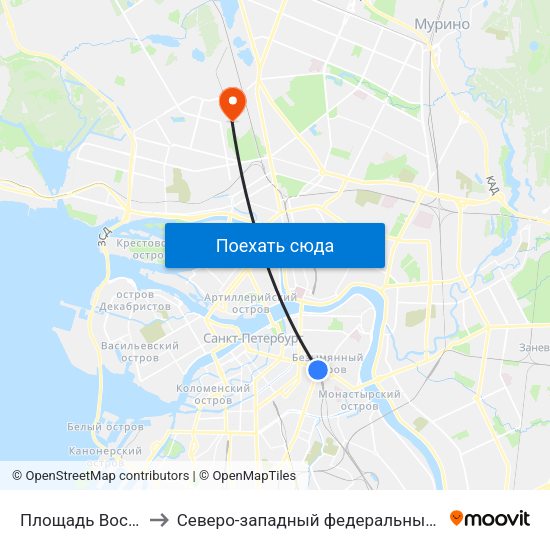 Площадь Восстания (Ploschad' Vosstaniya) to Северо-западный федеральный медицинский исследовательский центр им. В. А. Алмазова map