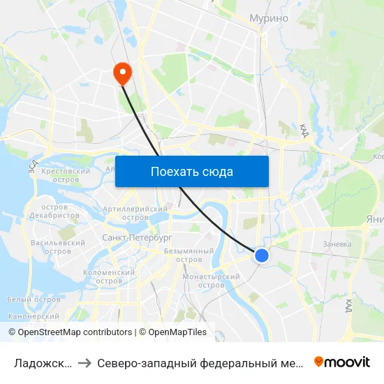 Ладожская (Ladozhskaya) to Северо-западный федеральный медицинский исследовательский центр им. В. А. Алмазова map