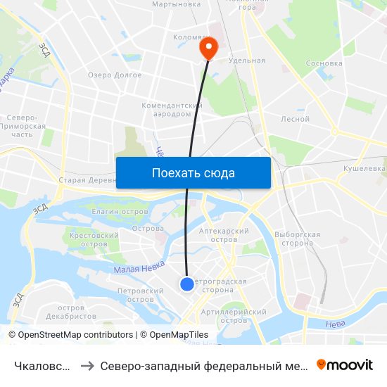 Чкаловская (Chkalovskaya) to Северо-западный федеральный медицинский исследовательский центр им. В. А. Алмазова map