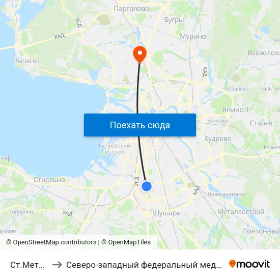 Ст.Метро Московская to Северо-западный федеральный медицинский исследовательский центр им. В. А. Алмазова map