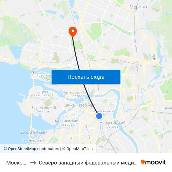 Московский Вокзал to Северо-западный федеральный медицинский исследовательский центр им. В. А. Алмазова map