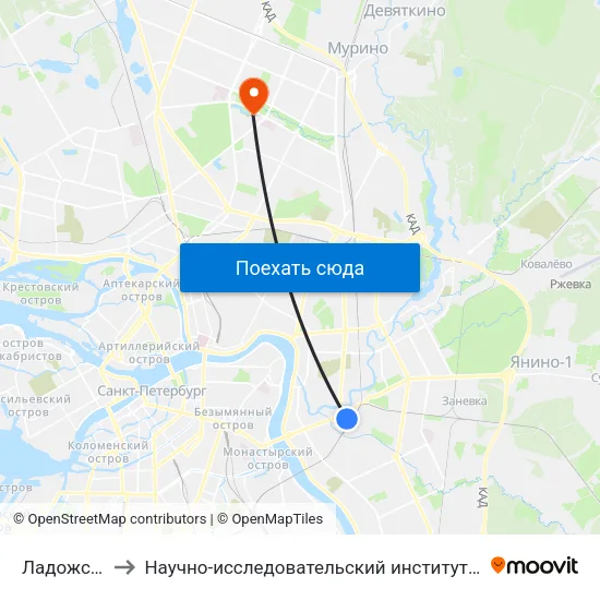 Ладожская (Ladozhskaya) to Научно-исследовательский институт травматологии и ортопедии имени Вредена Романа Романовича map