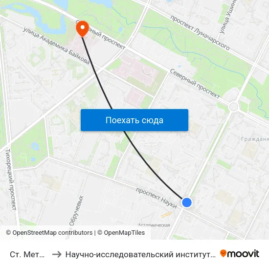 Ст. Метро Академическая to Научно-исследовательский институт травматологии и ортопедии имени Вредена Романа Романовича map