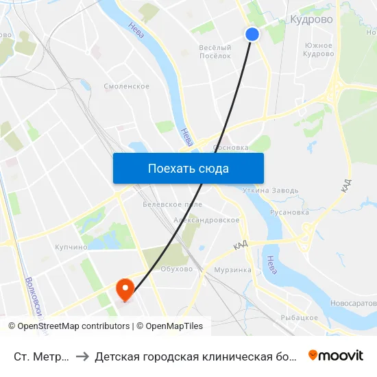Ст. Метро Ул.Дыбенко to Детская городская клиническая больница №5 имени Нила Фёдоровича Филатова map