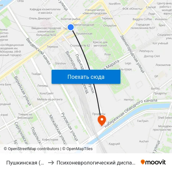 Пушкинская (Pushkinskaya) to Психоневрологический диспансер Фрунзенского района map