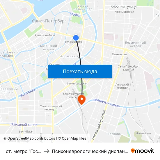ст. метро ''Гостиный Двор'' to Психоневрологический диспансер Фрунзенского района map