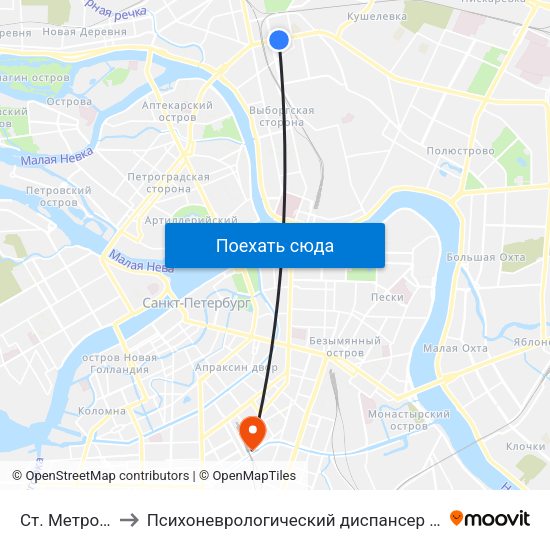 Ст. Метро Лесная to Психоневрологический диспансер Фрунзенского района map