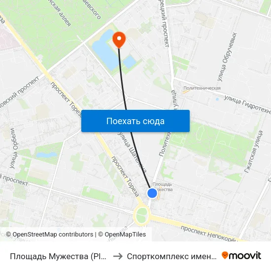 Площадь Мужества (Ploschad' Muzhestva) to Спорткомплекс имени В.И. Алексеева map