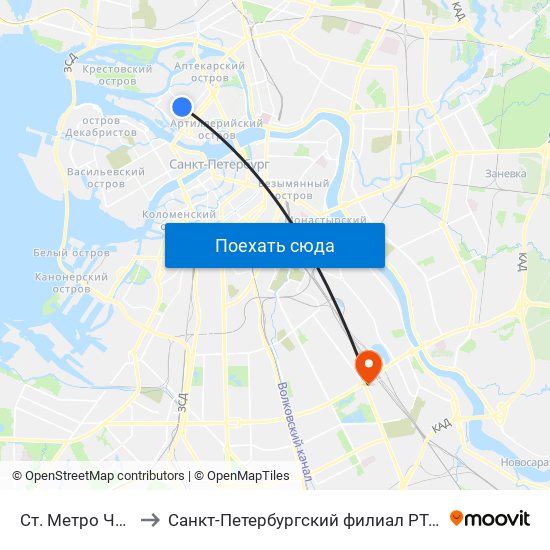 Ст. Метро Чкаловская to Санкт-Петербургский филиал РТА имени В.Б. Бобкова map