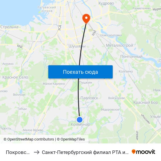 Покровская187 to Санкт-Петербургский филиал РТА имени В.Б. Бобкова map