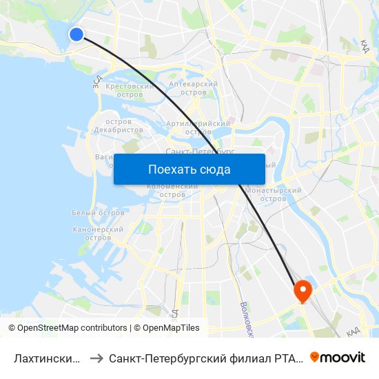 Лахтинский Разлив to Санкт-Петербургский филиал РТА имени В.Б. Бобкова map