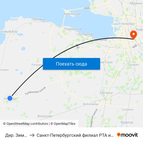 Дер. Зимитицы to Санкт-Петербургский филиал РТА имени В.Б. Бобкова map