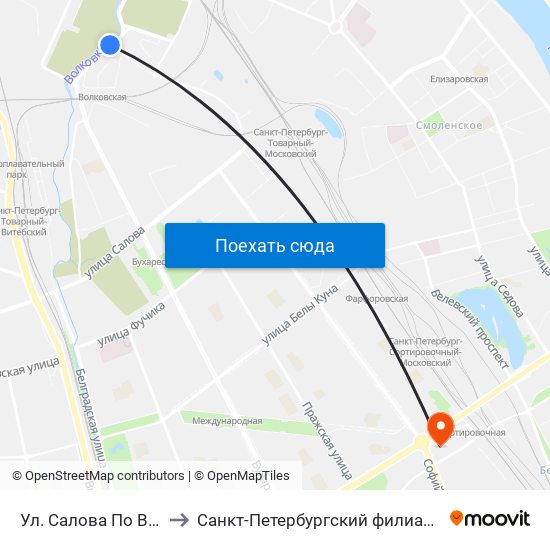 Ул. Салова По Волковскому Пр to Санкт-Петербургский филиал РТА имени В.Б. Бобкова map