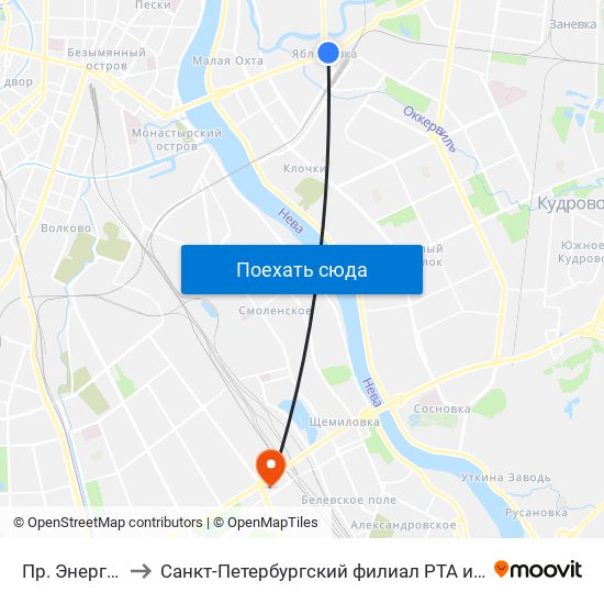 Пр. Энергетиков to Санкт-Петербургский филиал РТА имени В.Б. Бобкова map