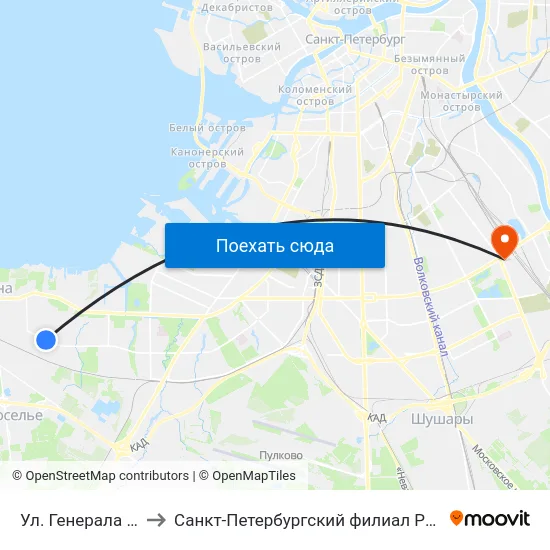 Ул. Генерала Кравченко to Санкт-Петербургский филиал РТА имени В.Б. Бобкова map