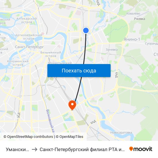 Уманский Пер. to Санкт-Петербургский филиал РТА имени В.Б. Бобкова map