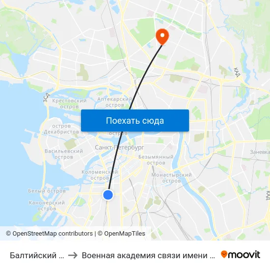 Балтийский Вокзал to Военная академия связи имени С. М. Будённого map