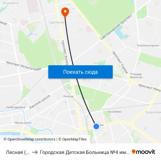 Лесная (Lesnaya) to Городская Детская Больница №4 имени Святой Ольги (филиал) map