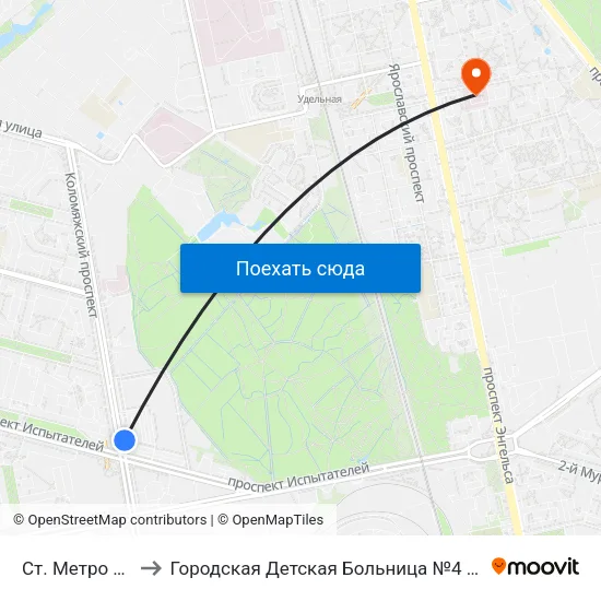 Ст. Метро Пионерская to Городская Детская Больница №4 имени Святой Ольги (филиал) map