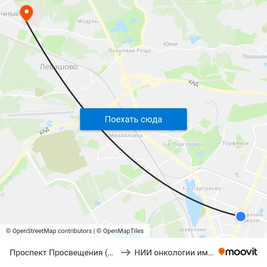 Проспект Просвещения (Prospekt Prosveschenya) to НИИ онкологии имени Н. Н. Петрова map