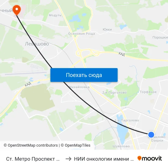 Ст. Метро Проспект Просвещения to НИИ онкологии имени Н. Н. Петрова map