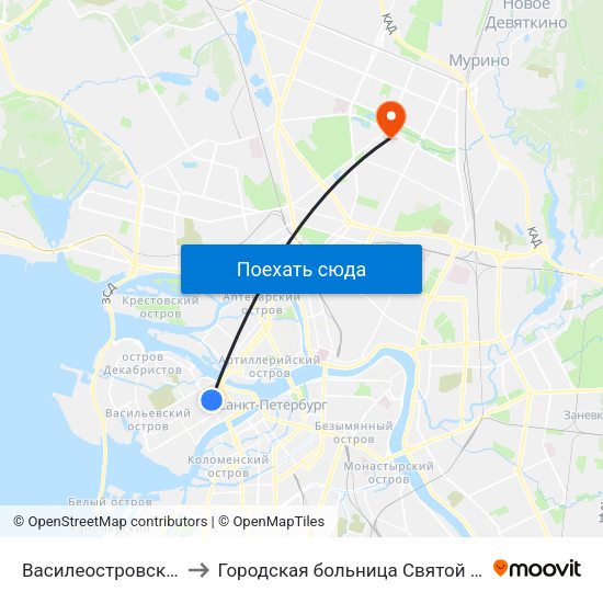 Василеостровская (Vasileostrovskaya) to Городская больница Святой преподобной мученицы Елизаветы map