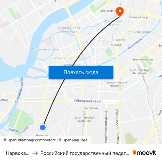 Нарвская (Narvskaya) to Российский государственный педагогический университет имени А. И. Герцена map