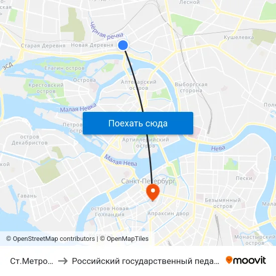 Ст.Метро Чёрная Речка to Российский государственный педагогический университет имени А. И. Герцена map
