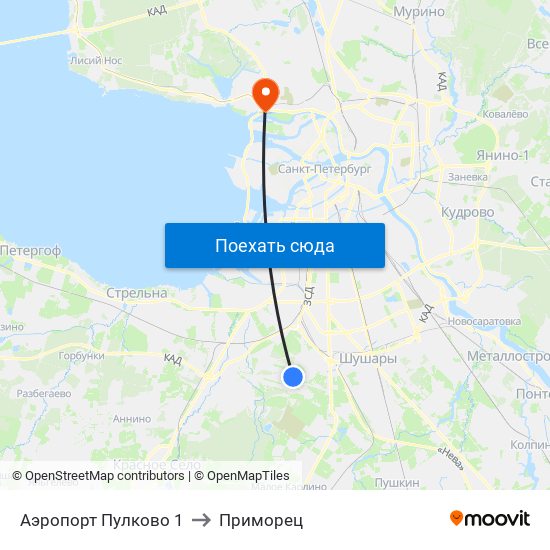 Аэропорт Пулково 1 to Приморец map