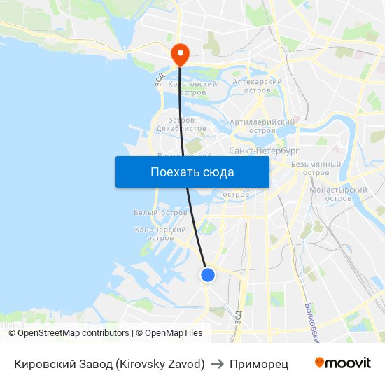 Кировский Завод (Kirovsky Zavod) to Приморец map