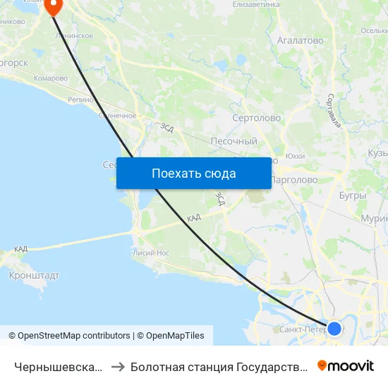 Чернышевская (Chernyshevskaya) to Болотная станция Государственного Гидрологического Института map