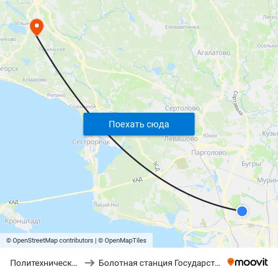 Политехническая (Politekhnicheskaya) to Болотная станция Государственного Гидрологического Института map