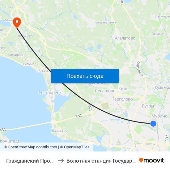 Гражданский Проспект (Grazhdansky Prospekt) to Болотная станция Государственного Гидрологического Института map
