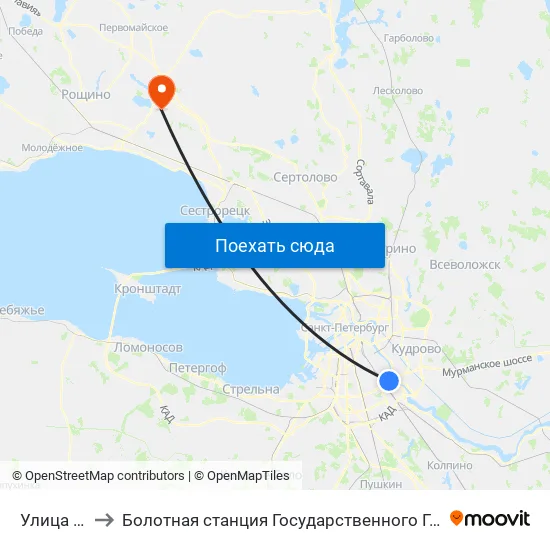 Улица Седова to Болотная станция Государственного Гидрологического Института map