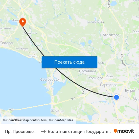 Пр. Просвещения Уг. Ул. Симонова to Болотная станция Государственного Гидрологического Института map