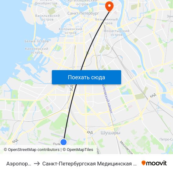 Аэропорт Пулково 1 to Санкт-Петербургская Медицинская академия последипломного образования map