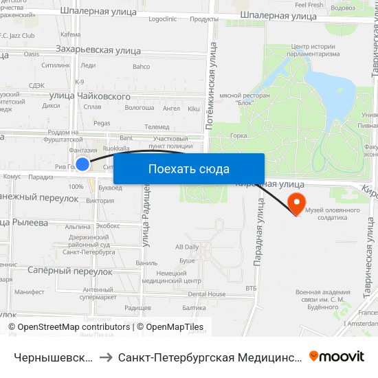 Чернышевская (Chernyshevskaya) to Санкт-Петербургская Медицинская академия последипломного образования map