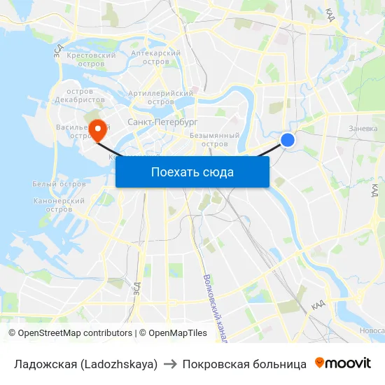 Ладожская (Ladozhskaya) to Покровская больница map