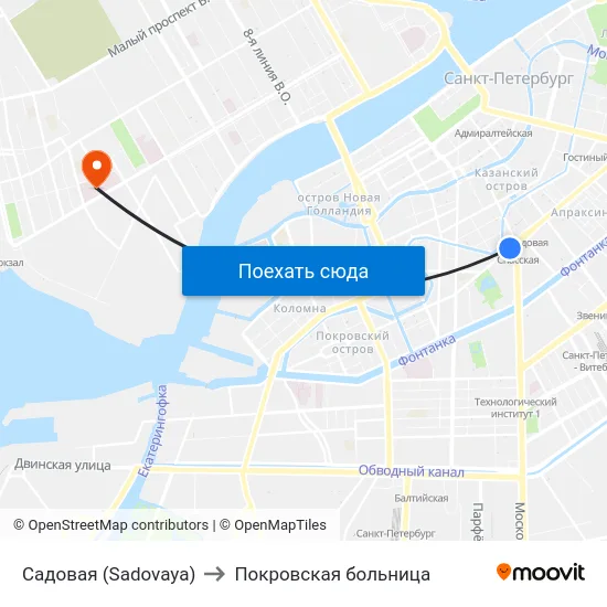 Садовая (Sadovaya) to Покровская больница map